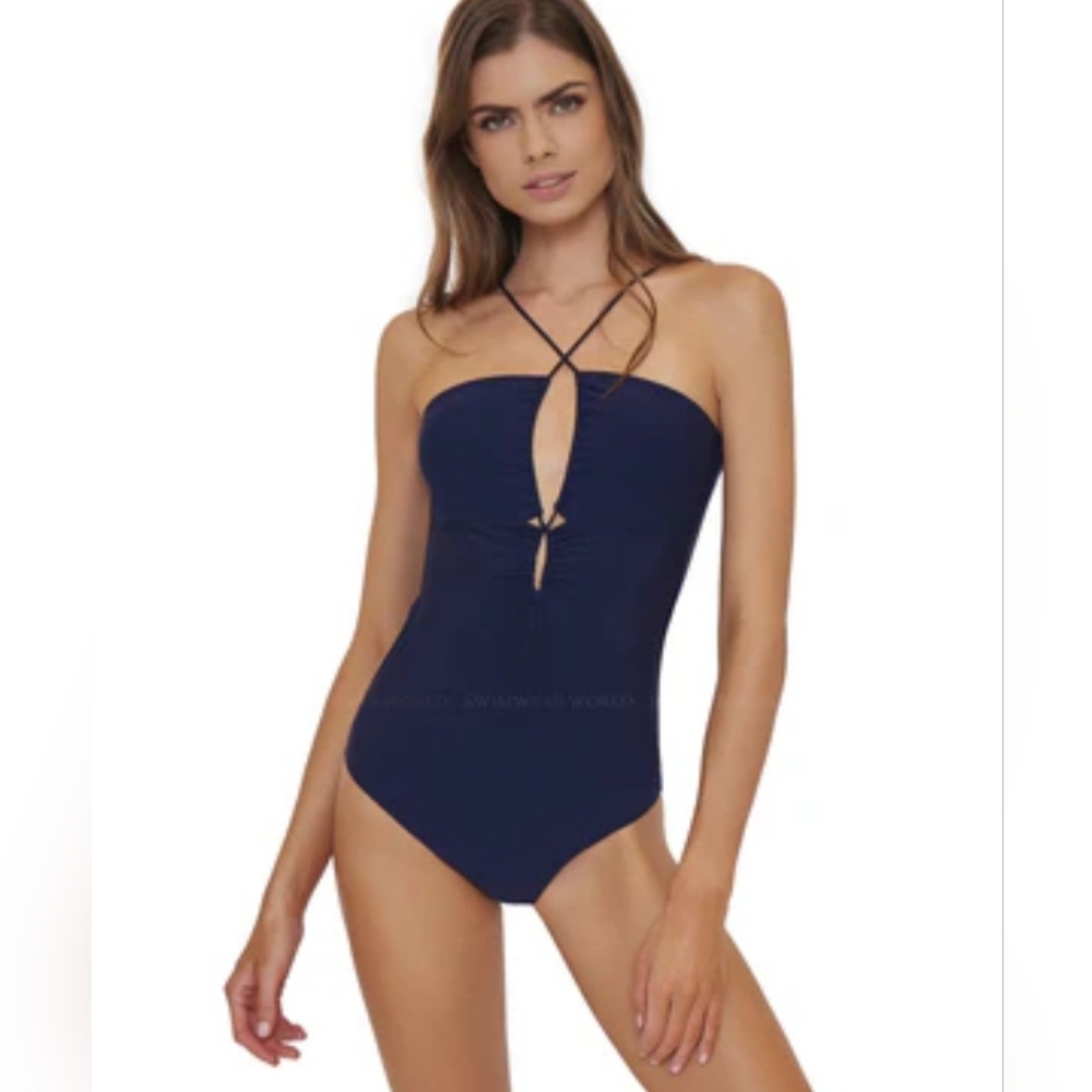 PQ Swim Keyhole Braided One-Piece Swimsuit in navy blue size Small